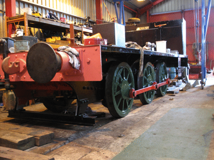 frames down on wheels, with side rods fitted