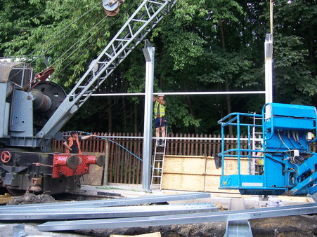 uprights being craned into place