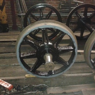 a wheelset partly painted