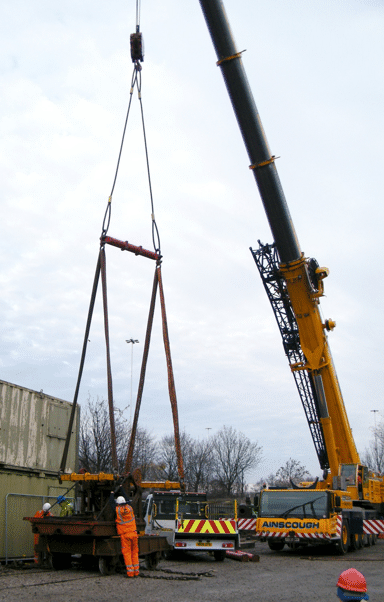 the crane in position